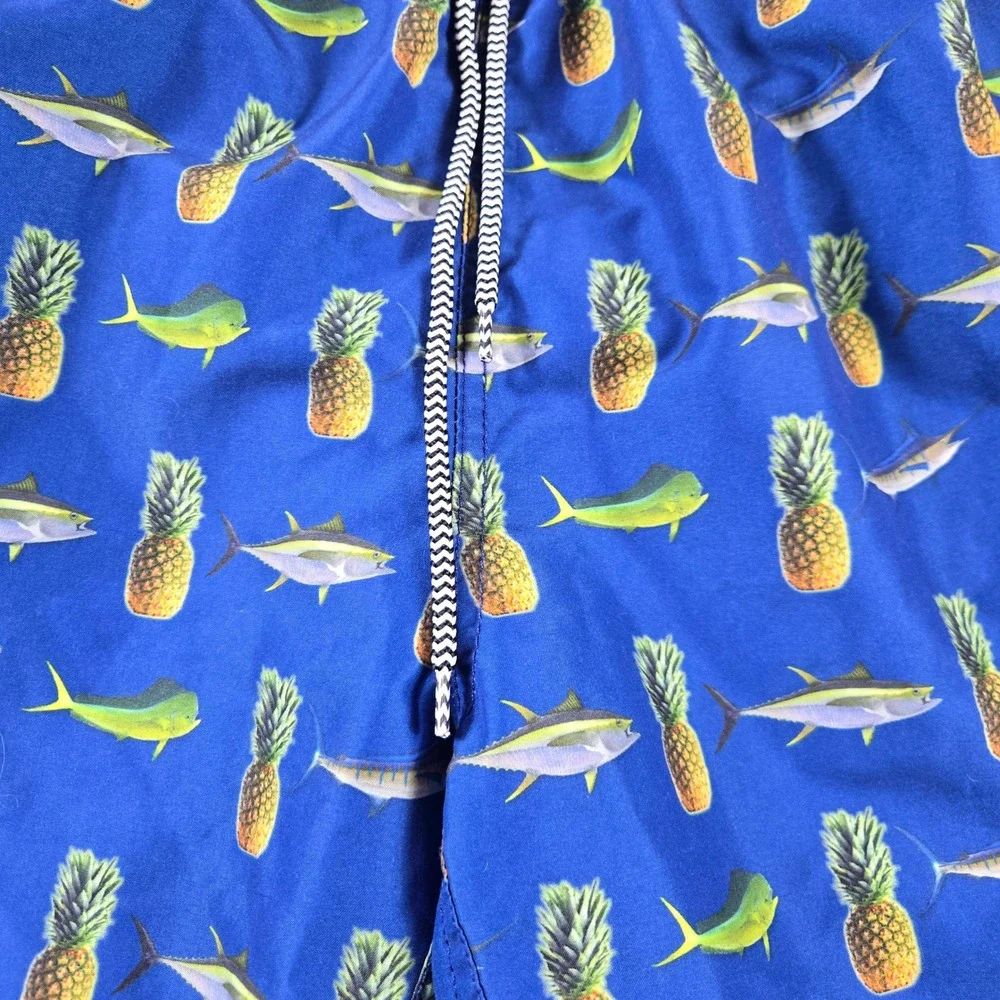 Tormenter Swim Trunks Mens Small Blue Pineapple Fish Board Shorts swim
